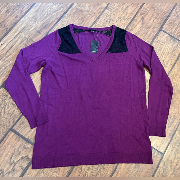 Torrid sweater womens size 1x purple lace details lightweight soft NWT luxury - Picture 1 of 11